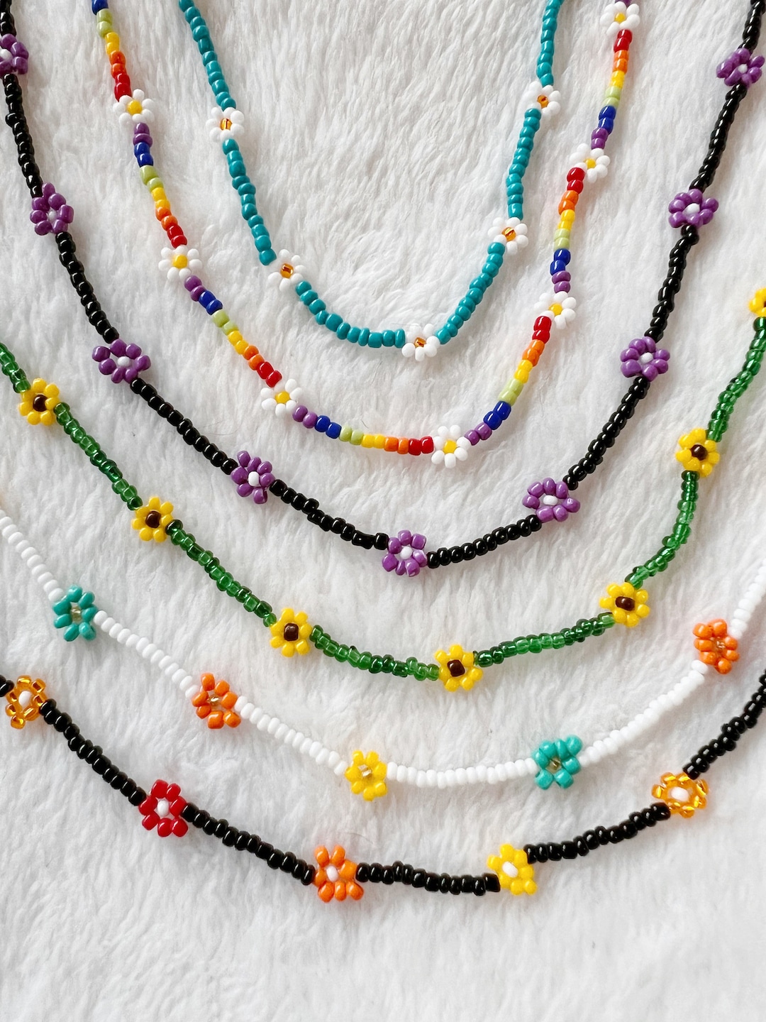 Beaded Flower Choker Necklace Etsy