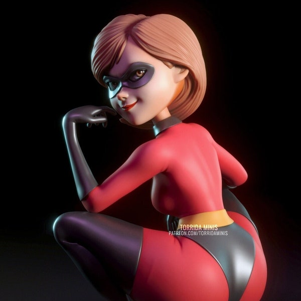 Figura en cuclillas elastigirl / Impresa en 3D / Resina sólida / Regalos / Kit de garaje / Coleccionable / Escala 1/10