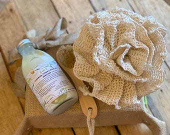 Handmade Sisal Shower Puff, Natural Body Exfoliator, Cotton Shower Puff
