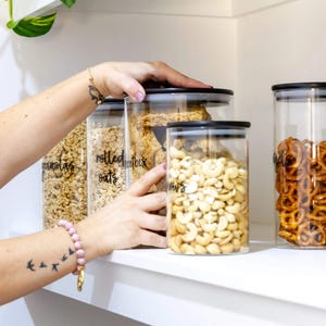 Hand-Painted lids, Glass Storage Jars with Black Wooden Lids - Pasta, Pantry, Spaghetti Jars, Pantry  Containers