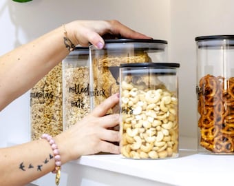 Black Bamboo Lid Spice Jars, Glass Pantry Jars, Storage Jars, Airtight Food Storage, Glass Containers