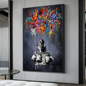 Large Size Hand-painted Oil Colour, Banksy Street Art Dream Big Dreams, Graffiti Art, Pop Art image 1