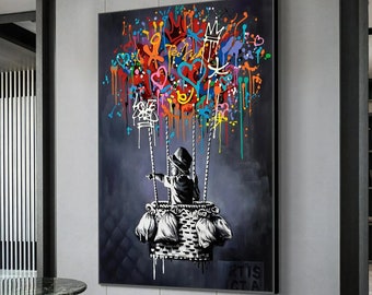 Large Size Hand-painted Oil Colour, Banksy Street Art Dream Big Dreams, Graffiti Art, Pop Art