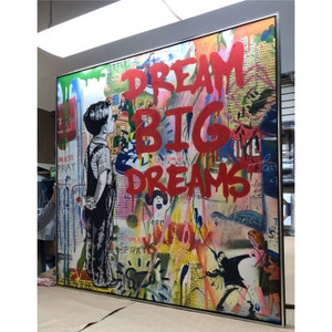 Große Größe Handgemaltes Banksy Street Art Dream Big Dreams, Graffiti-Kunst, Pop-Art Bild 3