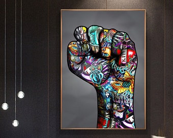 100% Handpainted Rising Fist Rebellion Custom Street Art, Graffiti Art, Pop Art