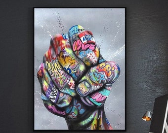 100% Handpainted Strong Fist Bump, Custom Street Art, Graffiti Art, Pop Art