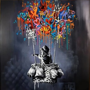 Large Size Hand-painted Oil Colour, Banksy Street Art Dream Big Dreams, Graffiti Art, Pop Art image 3