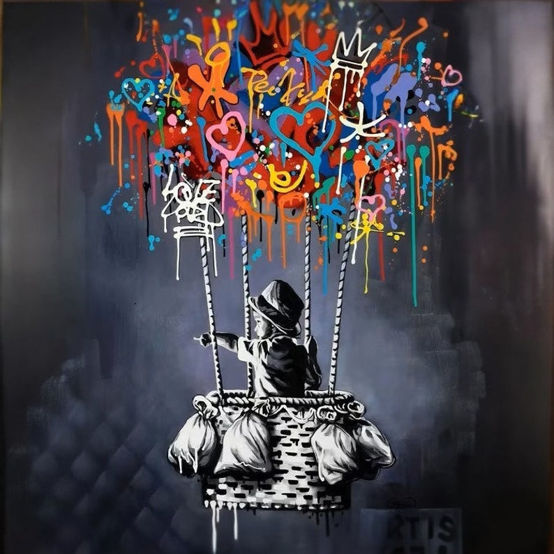 Large Size Hand-painted Oil Colour, Banksy Street Art Dream Big Dreams, Graffiti Art, Pop Art image 3