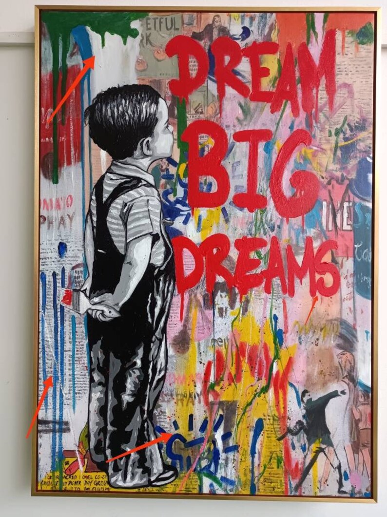 Große Größe Handgemaltes Banksy Street Art Dream Big Dreams, Graffiti-Kunst, Pop-Art Bild 5