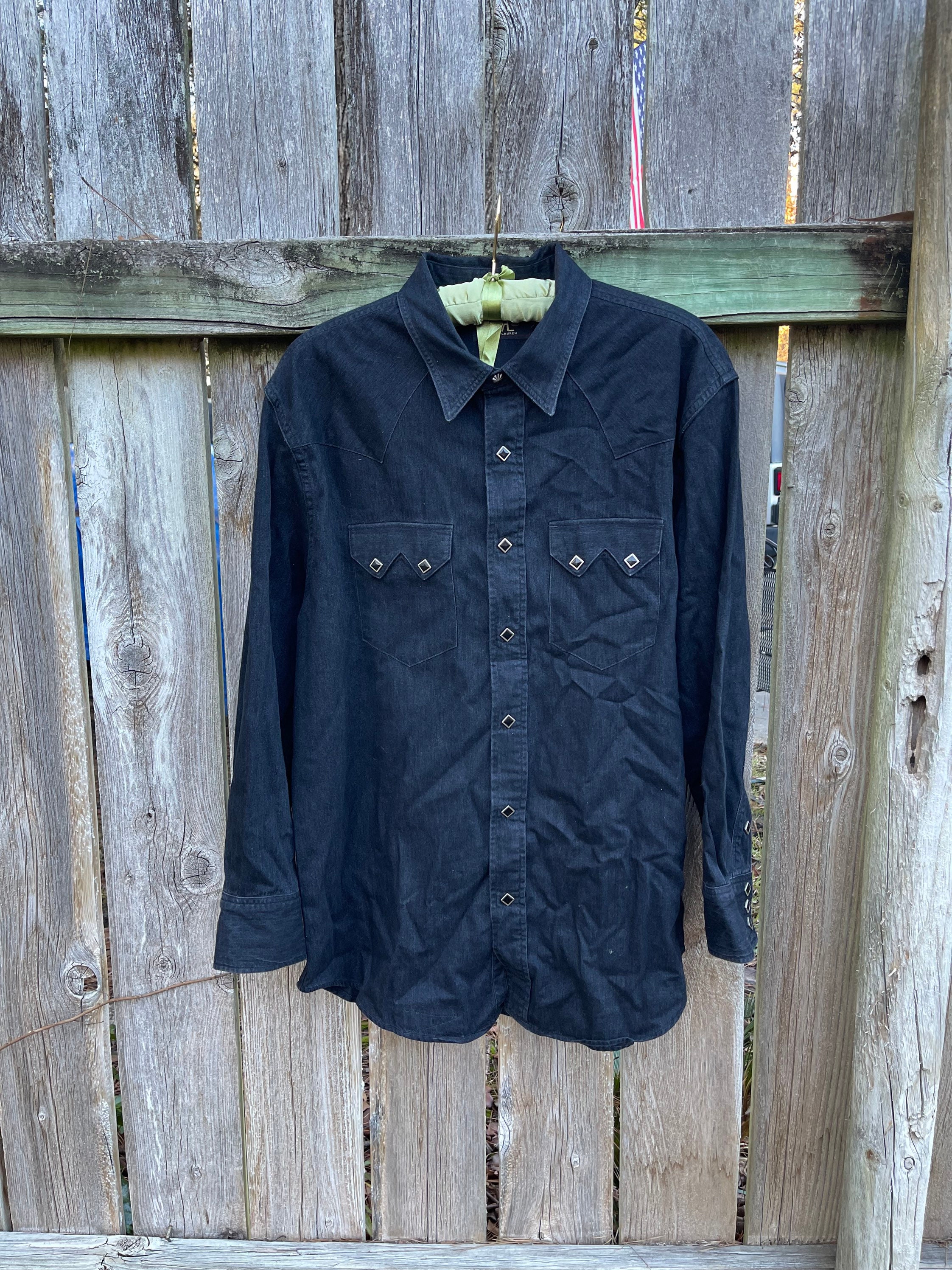 Vintage Double R Ralph Lauren Black Denim Shirt With Snap