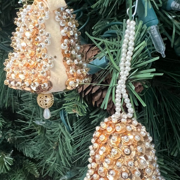 2 vintage push pin bell ornaments