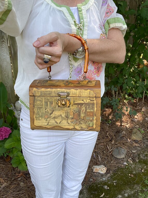 Vintage Anton Peck to Market Decoupage Wooden Purse Etsy