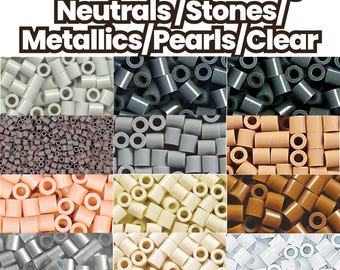 1,000 Perler Fuse Beads (5mm) – Neutral & Stone Colors + Metallic/Pearl Accents | Grey, Tan, Pewter, Pearl Silver, White Glitter, Clear