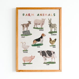 farm animals poster,  educational poster, montessori poster, class room poster, nursery wall decor, art printable digital download
