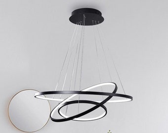 Lampada da soffitto 3 cerchi Lampada a sospensione Sala da pranzo industriale Nero con lampadario a LED Nordico - Anelli 20/40/60CM - SeanMiller