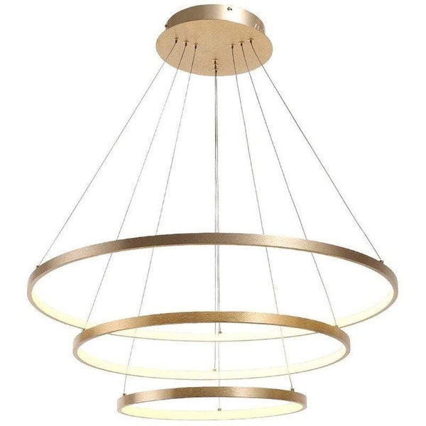 Deckenleuchte, 3 Kreise, Hängelampe, minimalistisch, modern, industriell, goldfarben, mit LED-Kronleuchter, nordisch – 20/40/60 cm Ringe – SeanMiller