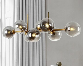 Lampada da soffitto moderna con vetro fumé in ottone Lampada a sospensione industriale Oro con sfere di vetro - Decorazione domestica - Illuminazione