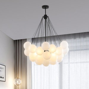 Modern minimalistic Ceiling Hanging Lamp, Ball Sphere Globe Bubble Dining Table Chandelier Lighting, Pendant Light Fixture