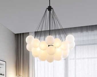 Modern minimalistic Ceiling Hanging Lamp, Ball Sphere Globe Bubble Dining Table Chandelier Lighting, Pendant Light Fixture