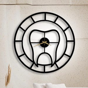 3D Metallzahn Wanduhr: Schwarze Zahnarztpraxis Dekor