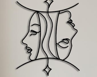 Decorazione murale in metallo Gemelli: due volti, segno zodiacale