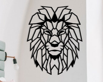 Geometric Lion Head Metal Wall Art: Animal Wall Sculpture