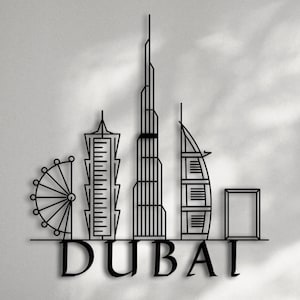 Art mural en métal 3D sur les toits de la ville de Dubaï, cadeau Dubaï, art mural paysage, tentures murales des Émirats arabes unis, art mural plan de la ville, décoration unique