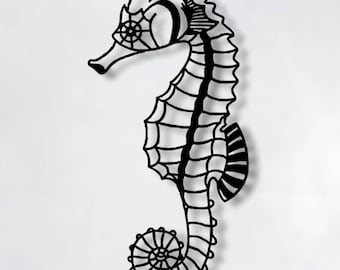 Muurkunst metalen zeepaardje, decor kustmeerhuis