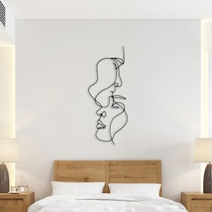 One Line Metal Decor, Love Line, Metal Wall Art, 2 Face Minimalist Wall Art, Metal Wall Hanging, Couple Wall Art, Woman Line Art, Kiss Sign