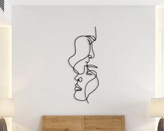 One Line Metal Decor, Love Line, Metal Wall Art, 2 Face Minimalist Wall Art, Metal Wall Hanging, Couple Wall Art, Woman Line Art, Kiss Sign