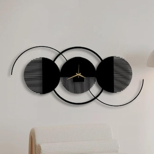 Horizontal Metal Wall Clock: Modern Black Designer Clock