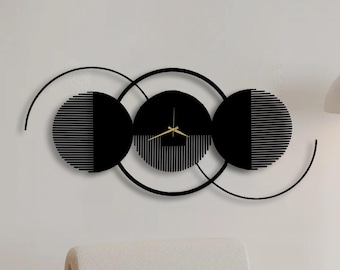 Horizontal Metal Wall Clock: Modern Black Designer Clock