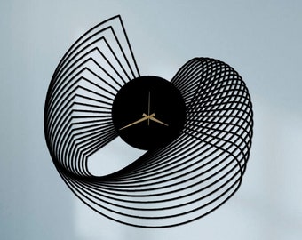 Spiral Metal Wall Clock, Lines Wall Clock, Luxury Home Decor, Clocks For Wall, Anniversary Gifts, Black Metal Wall Art, Huge Wall Clock