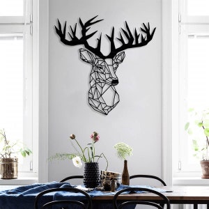 Metal Deer Wall Art, Geometric Deer Head with Antlers Metal Wall Art, Home Decor, Stag Head Wall Art, Wall Hangings, Nature Wall Art