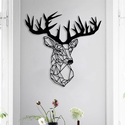 Metal Deer Wall Art Geometric Deer Head With Antlers Metal Etsy