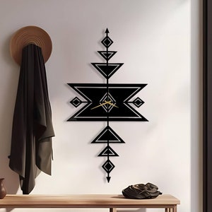 Aztec Metal Wall Clock: Boho Geometric Silent Clock