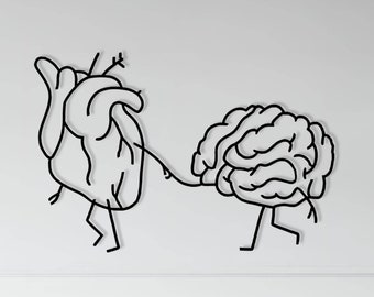 Heart and Brain Metal Line Art: Funny Surgical Wall Decor