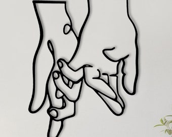 Holding Hands Metal Wall Art: Couple Line Art, Valentine Home Decor