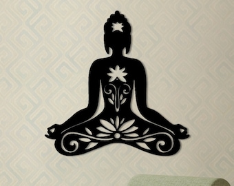Meditating Buddha Metal Wall Art: Lotus Flower, Yoga Decor