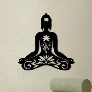 Meditating Buddha Metal Wall Art, Buddha Lotus, Buddha Wall Art, Meditating Woman Art, Yoga Metal Sign, Hindu Wall Decor, Yoga Studio Decor