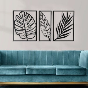 Triple Starry Set, Metal Wall Art, 3 Feathers Wall Art, Metal Leaf Wall Art, Meral Wall Decor, 3 Pieces Wall Decor, Contemporary Art