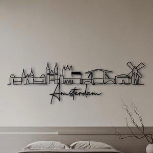 Art mural Amsterdam, décoration murale paysage urbain, carte des Pays-Bas art déco, décoration murale en métal, décoration d'intérieur élégante, décoration murale vue ville