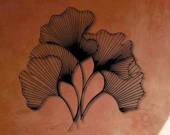 Ginkgo Biloba Leaf Metal Wall Art: Tropical Decor