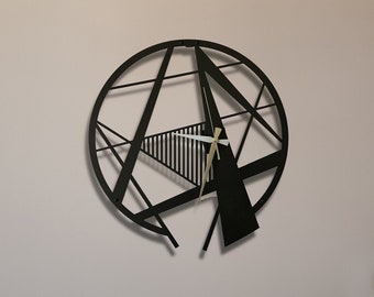 Orologio da parete geometrico in metallo: opera d'arte minimalista nera