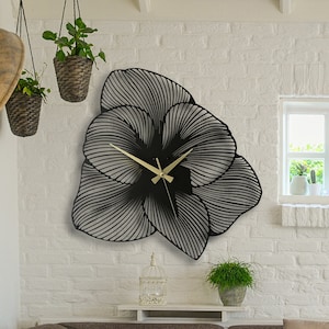 Azalea Floral Metal Wall Clock: Large Silent Art Decor