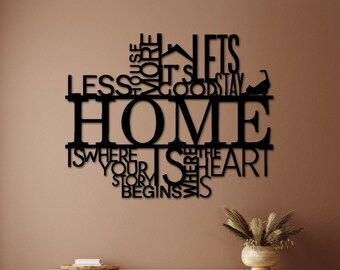 Home Zitate Wandkunst, Geschenk für Zuhause, Home Wand Buchstaben, Metall Wandkunst, Lets Stay Home Zeichen, Wohnkultur und Geschenke, modernes Wohndekor