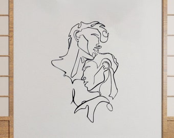Gay Couple Metal Wall Art: Abstract Line Decor, LGBTQ Gift