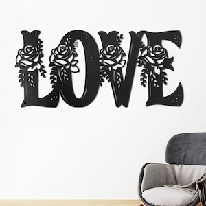 Love Metal Wall Art, Floral Love, Metal Love Sign, Lovecore Decor, Anniversary Gift, Love Word Art, Love Metal Sign, Bedroom Wall Decor