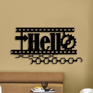 Hello Metal Sign: Movie Room Decor, Entryway Wall Art