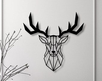 Geometric Deer Head Metal Wall Art: Farmhouse Decor